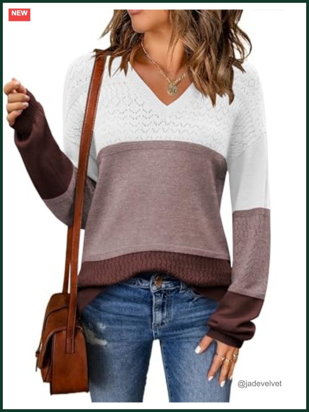 Women's Viscose Blend Crochet V-Neck Long Sleeve Pullover Sweater
